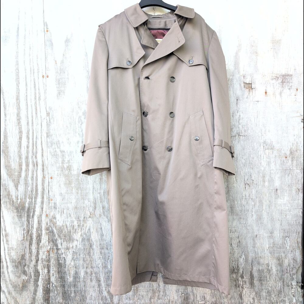 Vintage London Towne Trench Coat Belted Men's Size 42L Camel Tan